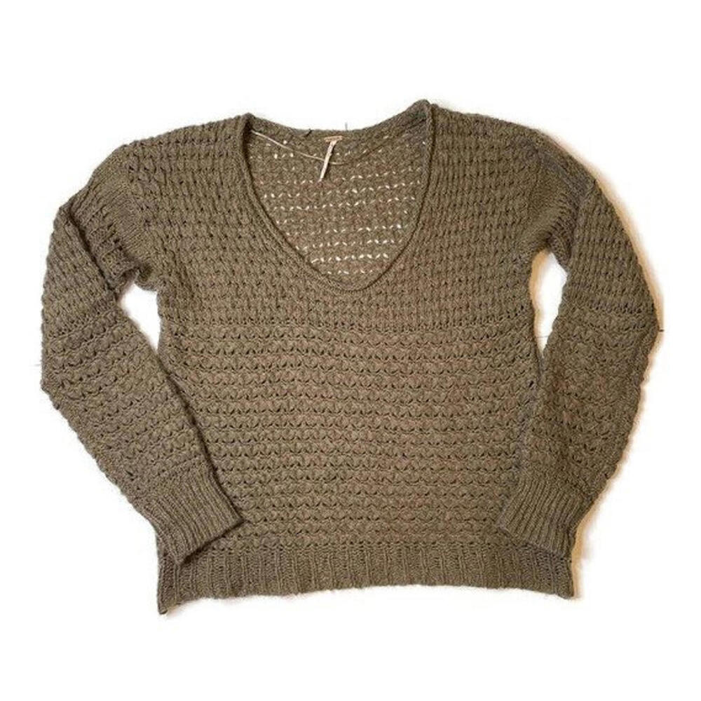 Free People Womens Chunky Knit Oversized Scoop Neck Sweater Brown Size Medium - Picture 1 of 6
